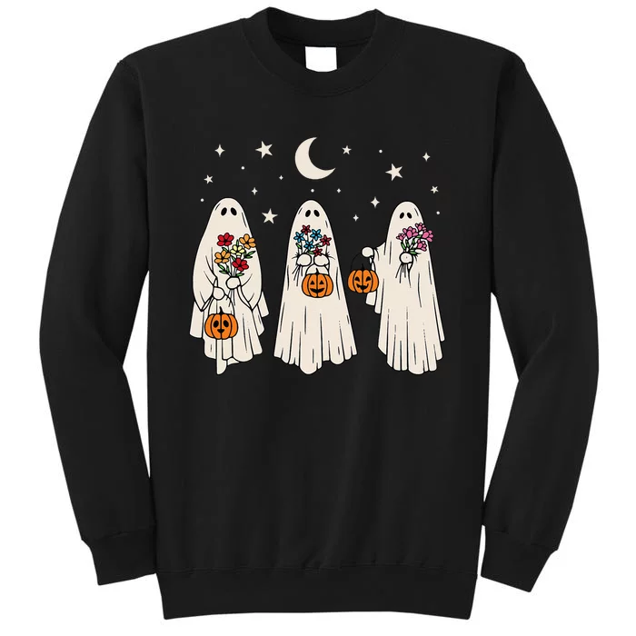 Groovy Vintage Floral Ghost Cute Halloween Spooky Season Tall Sweatshirt