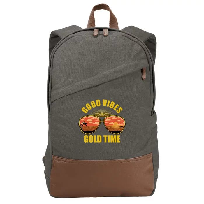 Good Vibes Gold Time Tropical Beach Cotton Canvas Backpack