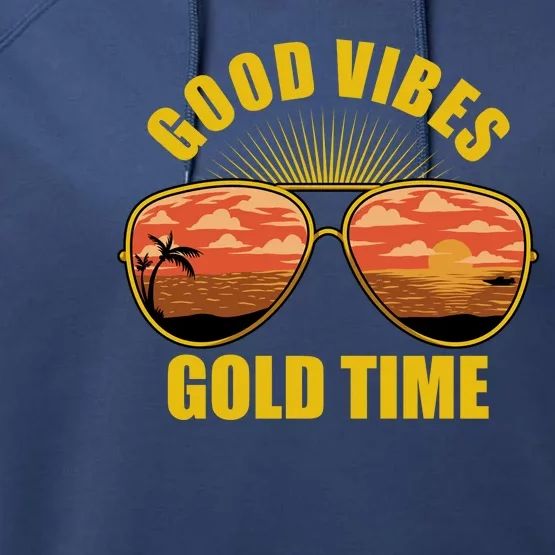 Good Vibes Gold Time Tropical Beach Performance Fleece Hoodie