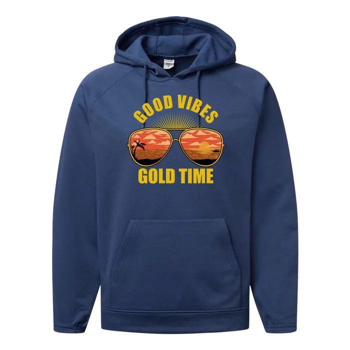 Good Vibes Gold Time Tropical Beach Performance Fleece Hoodie