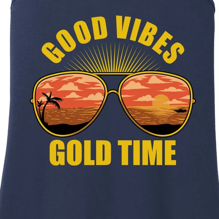 Good Vibes Gold Time Tropical Beach Ladies Essential Tank