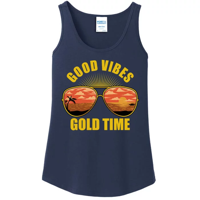 Good Vibes Gold Time Tropical Beach Ladies Essential Tank