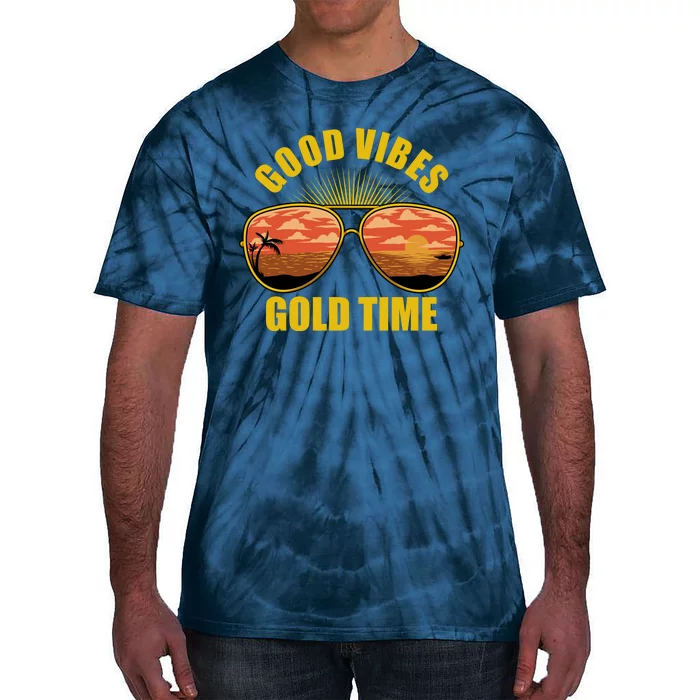 Good Vibes Gold Time Tropical Beach Tie-Dye T-Shirt