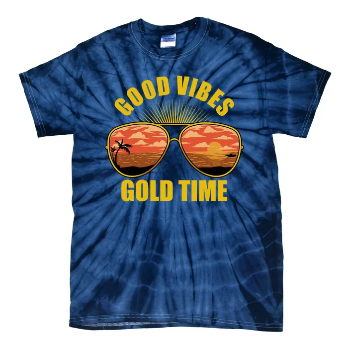 Good Vibes Gold Time Tropical Beach Tie-Dye T-Shirt