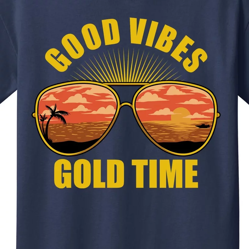 Good Vibes Gold Time Tropical Beach Kids T-Shirt