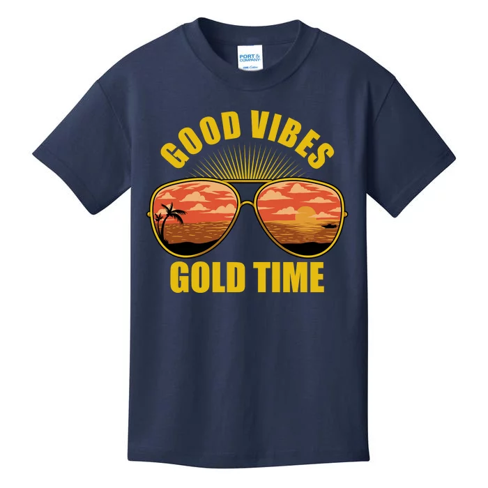 Good Vibes Gold Time Tropical Beach Kids T-Shirt