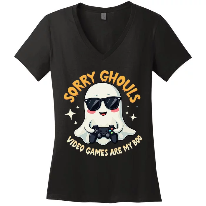 Ghost Video Games Are My Boo Halloween Gamer Women's V-Neck T-Shirt