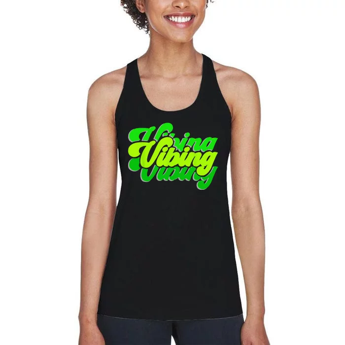 Green Vibing Green Color Graphic Green Vibes Only Women's Racerback Tank