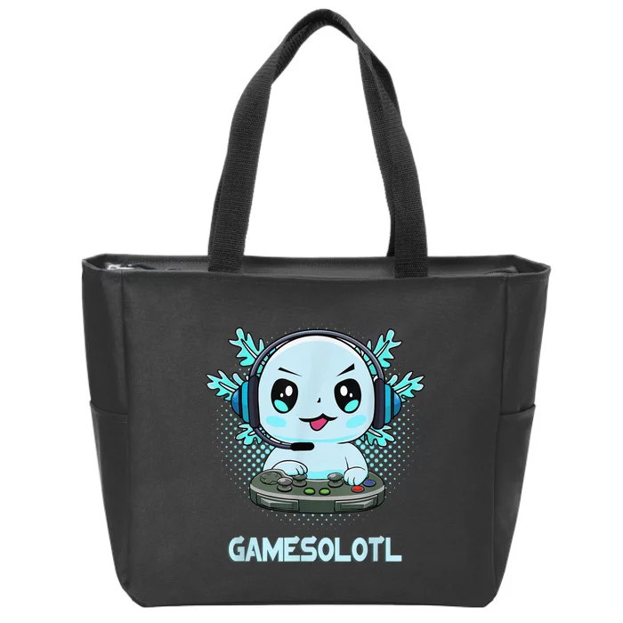 Gamesolotl Video Gamer Axolotl Fish Playing Gamer Anime Boys Zip Tote Bag