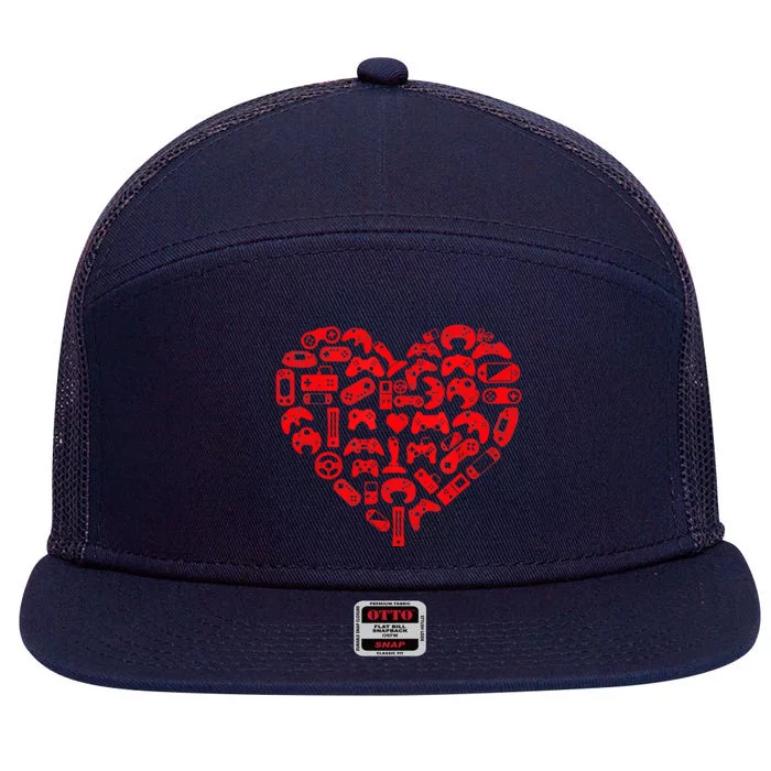 Gamer Video Games Heart Valentines Day Lover 7 Panel Mesh Trucker Snapback Hat