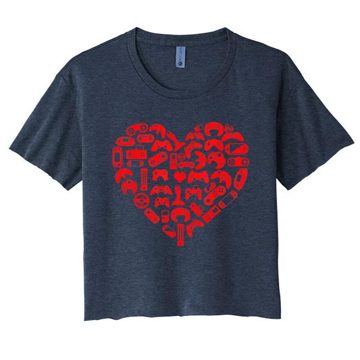 Gamer Video Games Heart Valentines Day Lover Women's Crop Top Tee