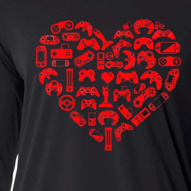 Gamer Video Games Heart Valentines Day Lover Cooling Performance Long Sleeve Crew