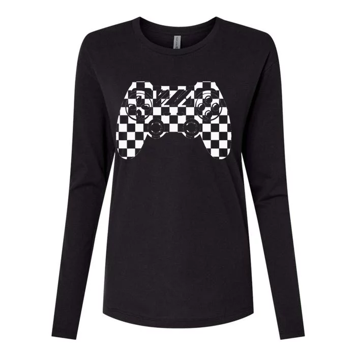 Gamer video game Gaming retro vintage Checkered Womens Cotton Relaxed Long Sleeve T-Shirt