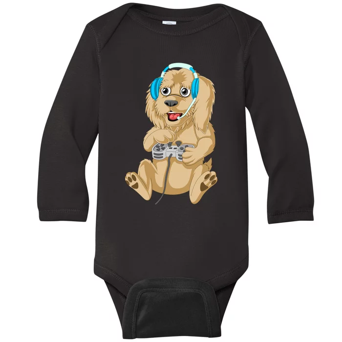 Goldendoodle Video Gamer Baby Long Sleeve Bodysuit