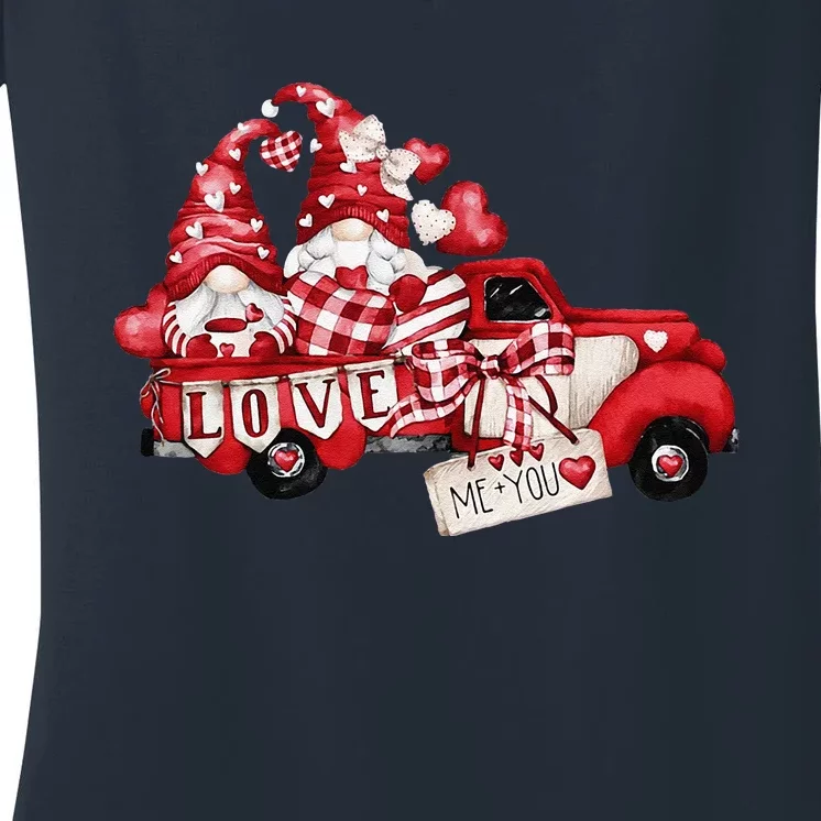 Gnomes Valentine Love Truck Happy Valentines Day Gifts Women's V-Neck T-Shirt