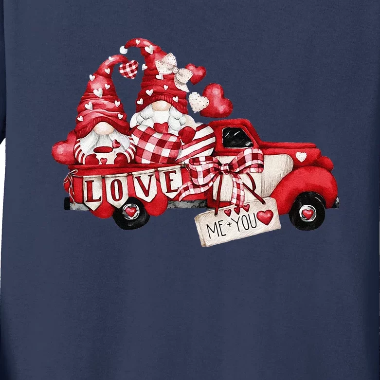 Gnomes Valentine Love Truck Happy Valentines Day Gifts Kids Long Sleeve Shirt