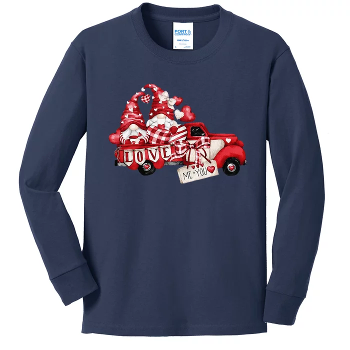 Gnomes Valentine Love Truck Happy Valentines Day Gifts Kids Long Sleeve Shirt