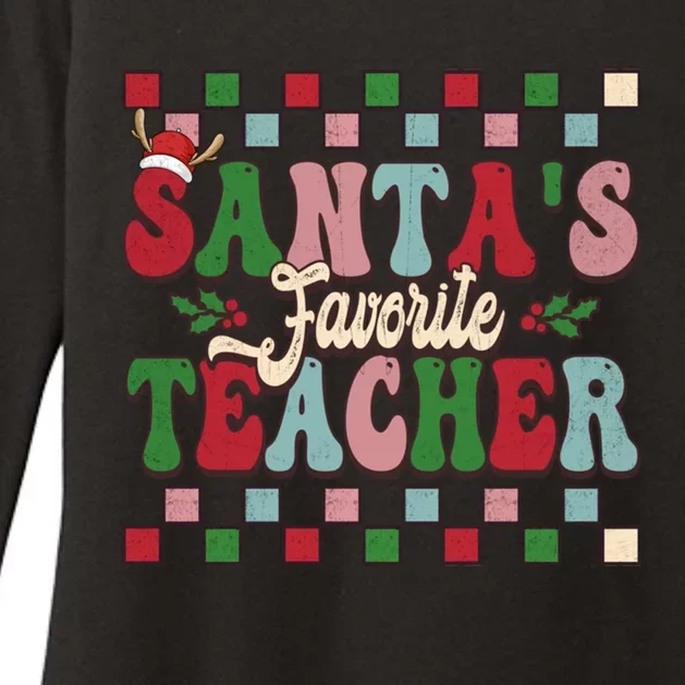 Groovy Vinatge Merry Christmas SantaS Favorite Teacher Gift Womens CVC Long Sleeve Shirt