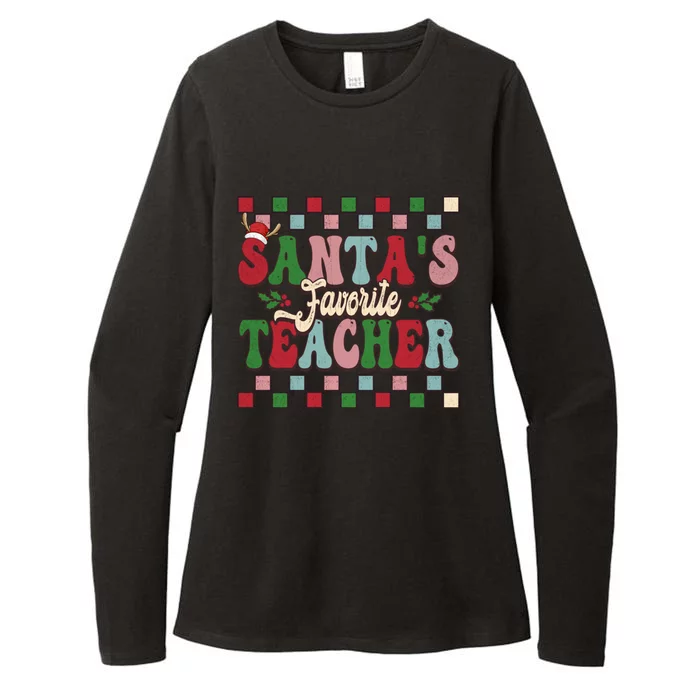 Groovy Vinatge Merry Christmas SantaS Favorite Teacher Gift Womens CVC Long Sleeve Shirt