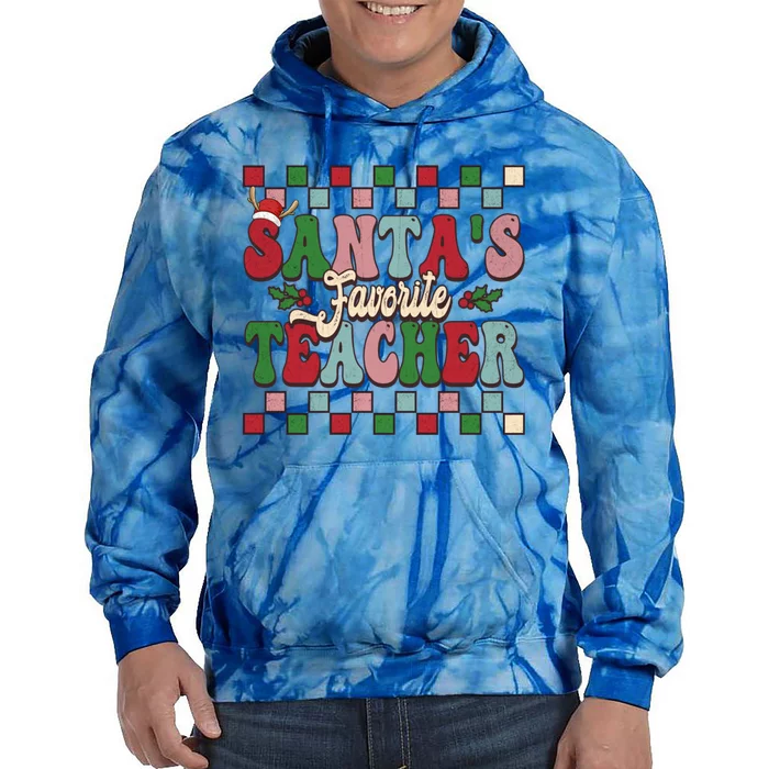 Groovy Vinatge Merry Christmas SantaS Favorite Teacher Gift Tie Dye Hoodie