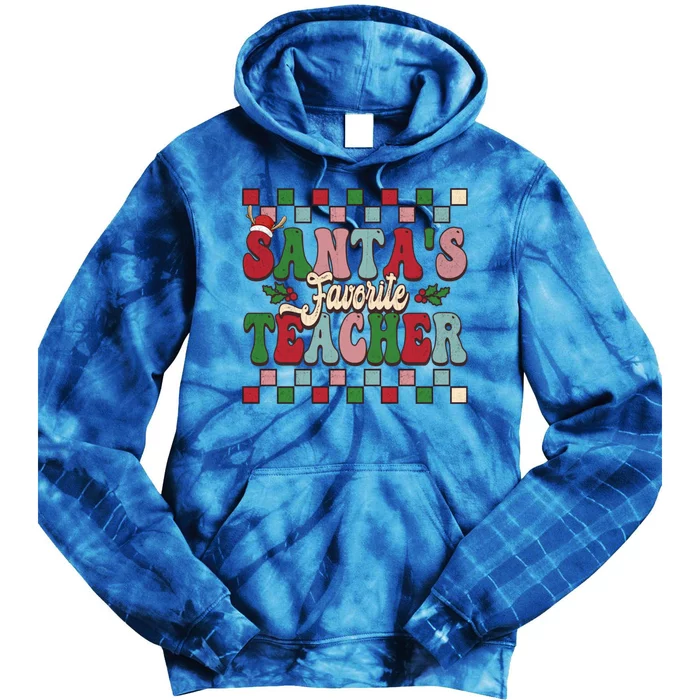 Groovy Vinatge Merry Christmas SantaS Favorite Teacher Gift Tie Dye Hoodie