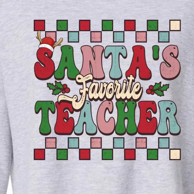 Groovy Vinatge Merry Christmas SantaS Favorite Teacher Gift Cropped Pullover Crew