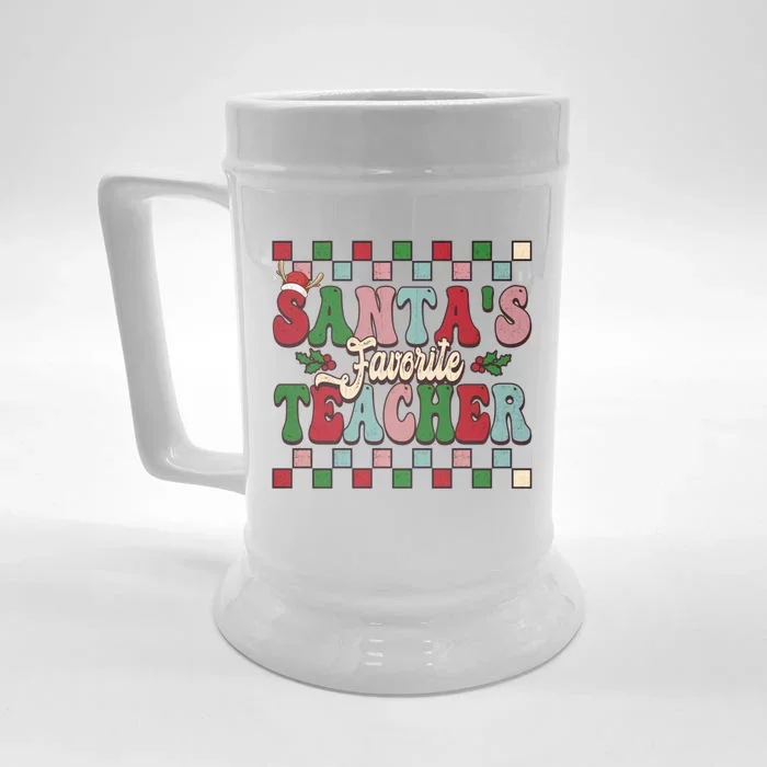 Groovy Vinatge Merry Christmas SantaS Favorite Teacher Gift Front & Back Beer Stein