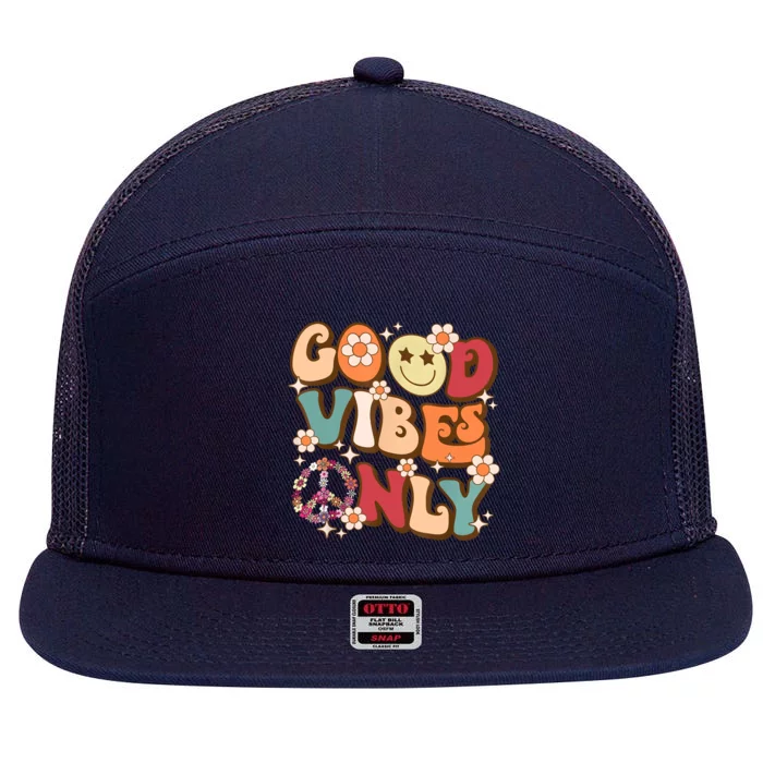 Good Vibes Only Peace Love 60s 70s Tie Dye With Retro Groovy 7 Panel Mesh Trucker Snapback Hat