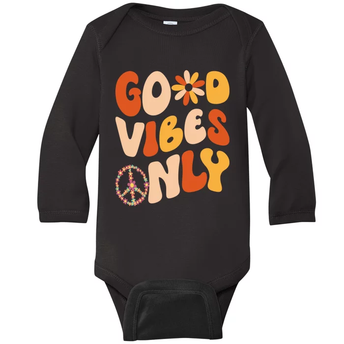 GOOD VIBES ONLY PEACE LOVE 60s 70s Tie Dye Groovy Hippie Baby Long Sleeve Bodysuit