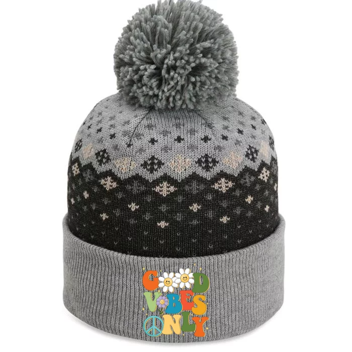 Good Vibes Only Retro Hippie The Baniff Cuffed Pom Beanie