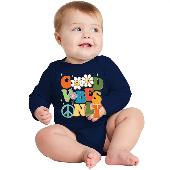 Good Vibes Only Retro Hippie Baby Long Sleeve Bodysuit