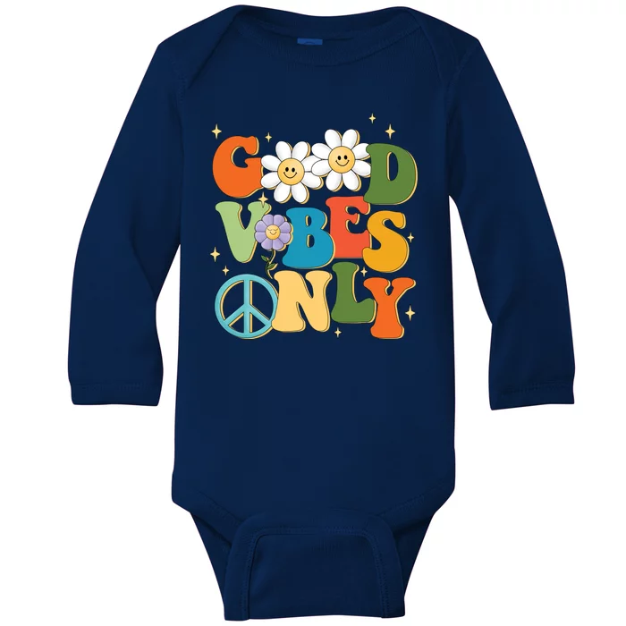 Good Vibes Only Retro Hippie Baby Long Sleeve Bodysuit