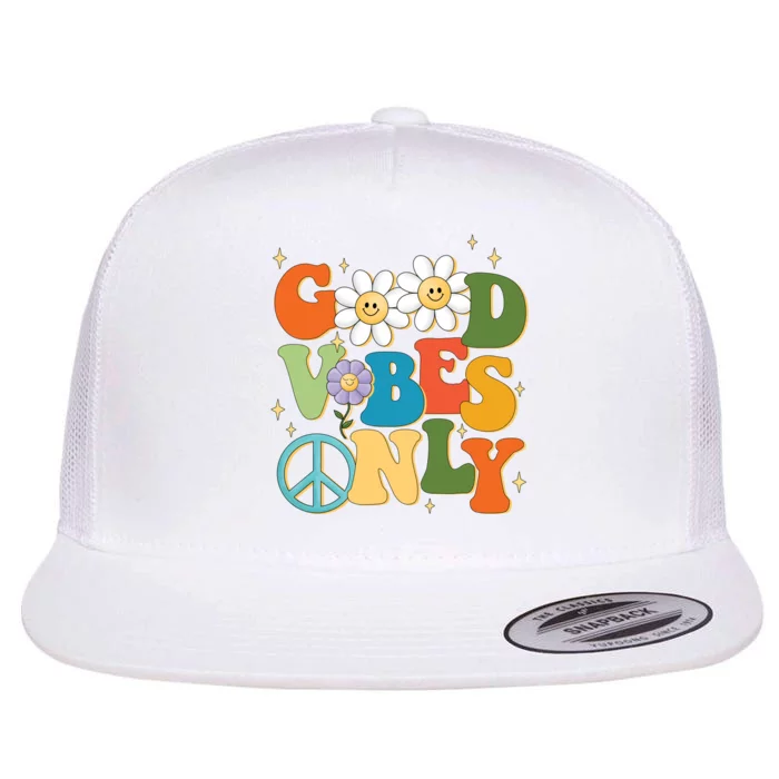 Good Vibes Only Retro Hippie Flat Bill Trucker Hat