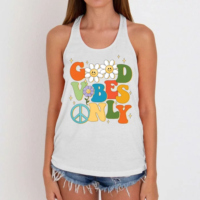 Good Vibes Only Retro Hippie Women's Knotted Racerback Tank