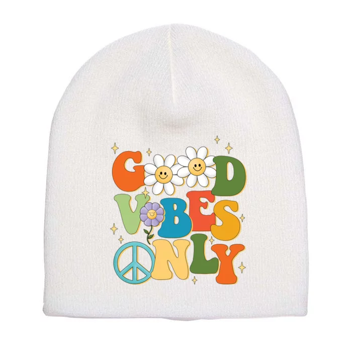 Good Vibes Only Retro Hippie Short Acrylic Beanie