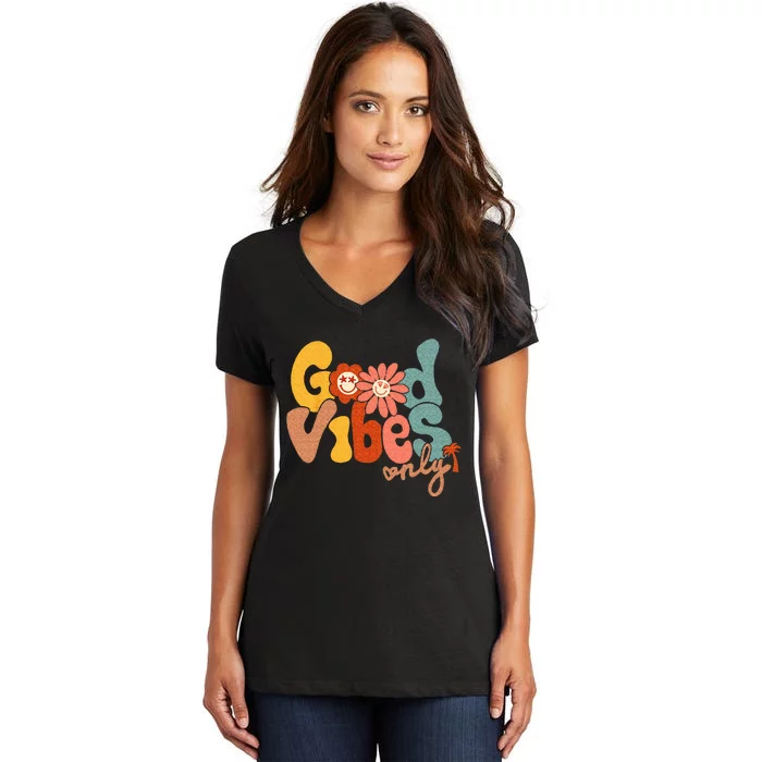 Good Vibes Only Flower Hawaii Beach Summer Vacation Family Women's V-Neck T-Shirt