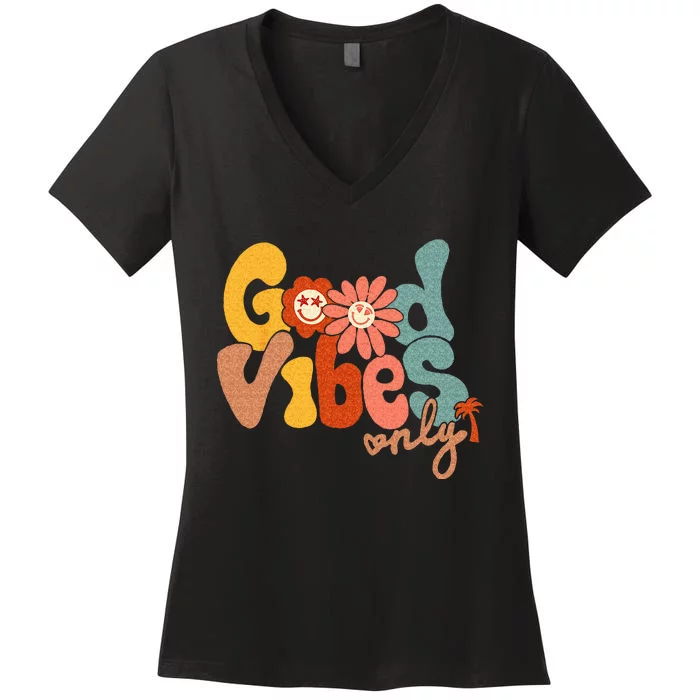 Good Vibes Only Flower Hawaii Beach Summer Vacation Family Women's V-Neck T-Shirt