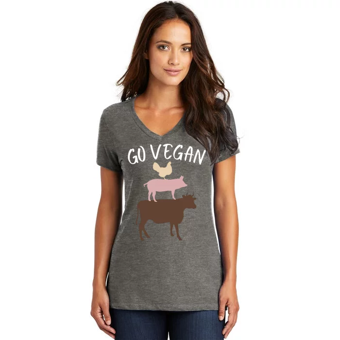 Go Vegan Or Go Home Vegetarian Funny Vegan Veganism Diet Go Vegan Women's V-Neck T-Shirt