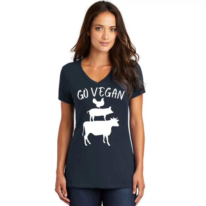 Go Vegan Or Go Home Vegetarian Go Vegan Funny Vegan Veganism Diet Women's V-Neck T-Shirt