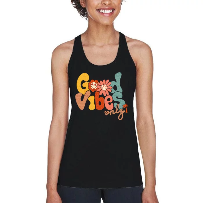 Good Vibes Only Flower Hawaii Beach Summer Vacation Family Women's Racerback Tank