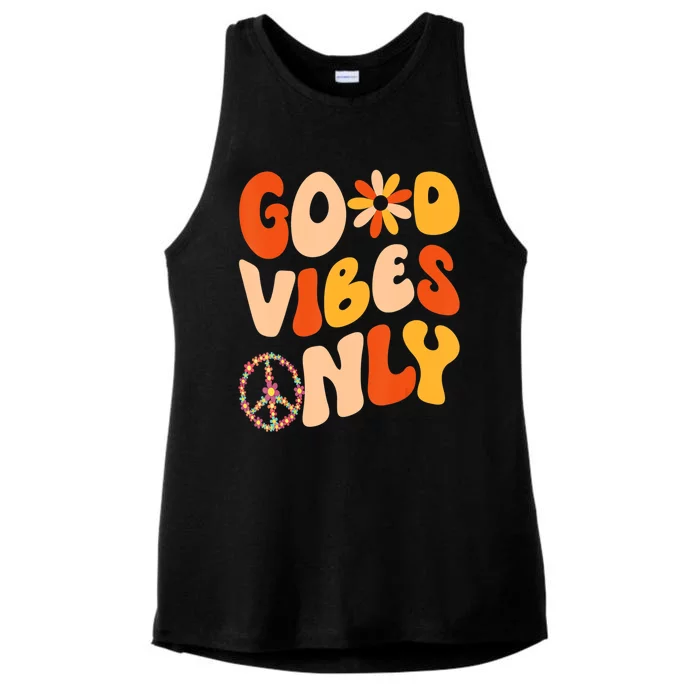 GOOD VIBES ONLY PEACE LOVE 60s 70s Tie Dye Groovy Hippie Ladies Tri-Blend Wicking Tank