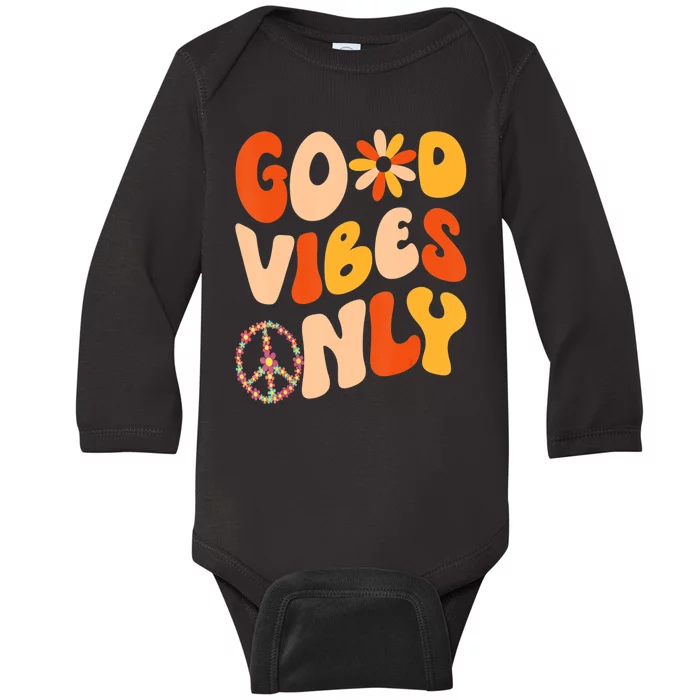 GOOD VIBES ONLY PEACE LOVE 60s 70s Tie Dye Groovy Hippie Baby Long Sleeve Bodysuit