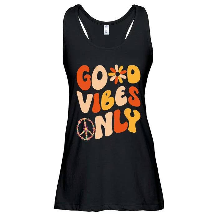 GOOD VIBES ONLY PEACE LOVE 60s 70s Tie Dye Groovy HippiE Ladies Essential Flowy Tank