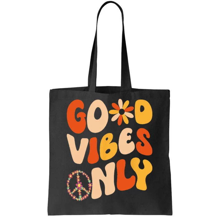 GOOD VIBES ONLY PEACE LOVE 60s 70s Tie Dye Groovy HippiE Tote Bag