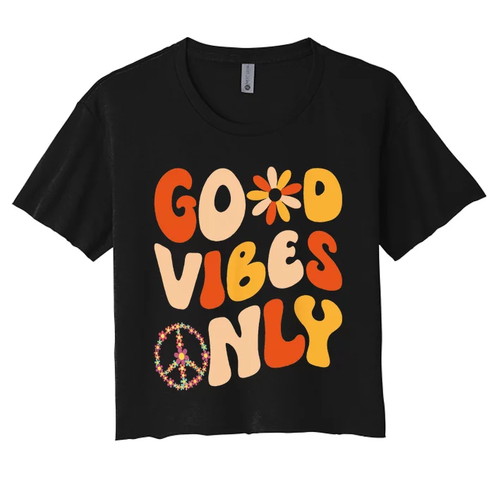 GOOD VIBES ONLY PEACE LOVE 60s 70s Tie Dye Groovy HippiE Women's Crop Top Tee