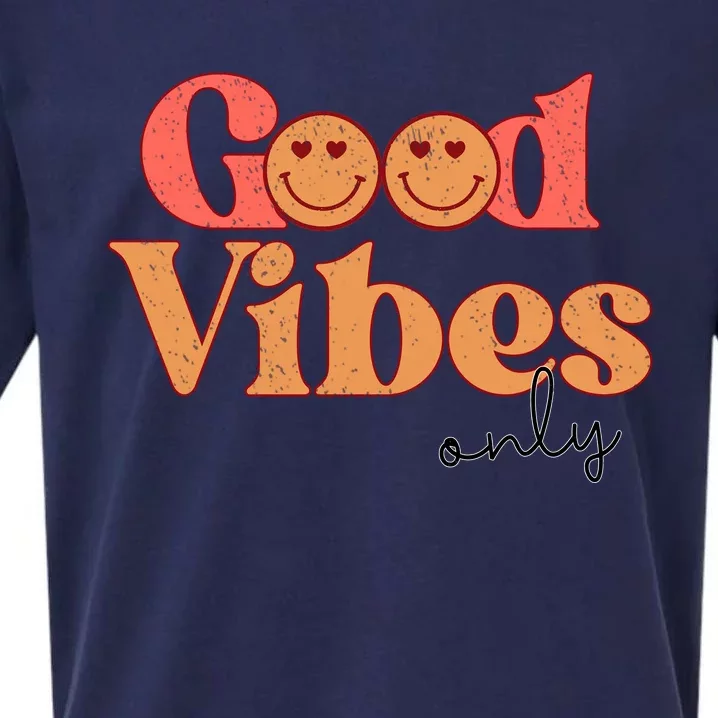 Good Vibes Only Positive Quote Happy Emoji Sueded Cloud Jersey T-Shirt