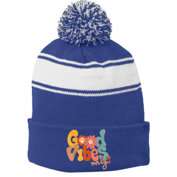 Good Vibes Only Flower Hawaii Beach Summer Vacation Family Stripe Pom Pom Beanie