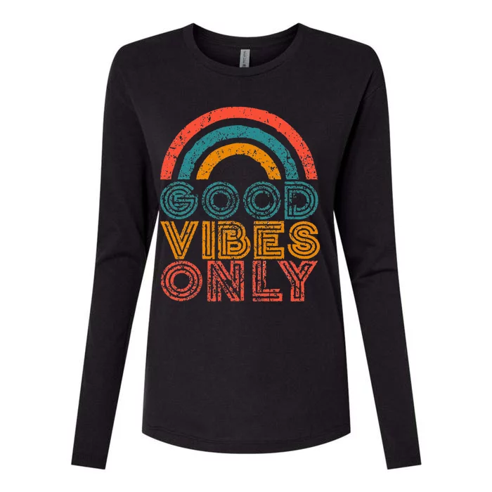 Good Vibes Only Vintage Rainbow Positive Vibe Quote Gift Womens Cotton Relaxed Long Sleeve T-Shirt