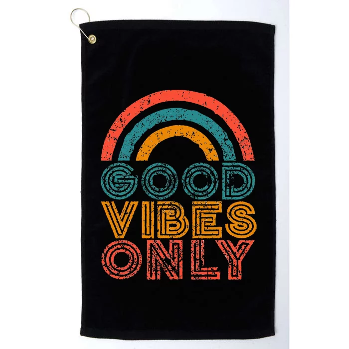 Good Vibes Only Vintage Rainbow Positive Vibe Quote Gift Platinum Collection Golf Towel