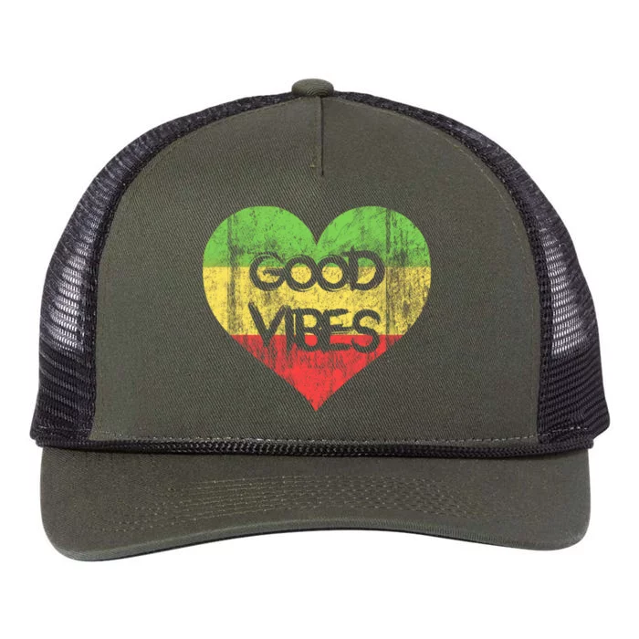 Good Vibes One Love One Heart Rastafari Gift Retro Rope Trucker Hat Cap